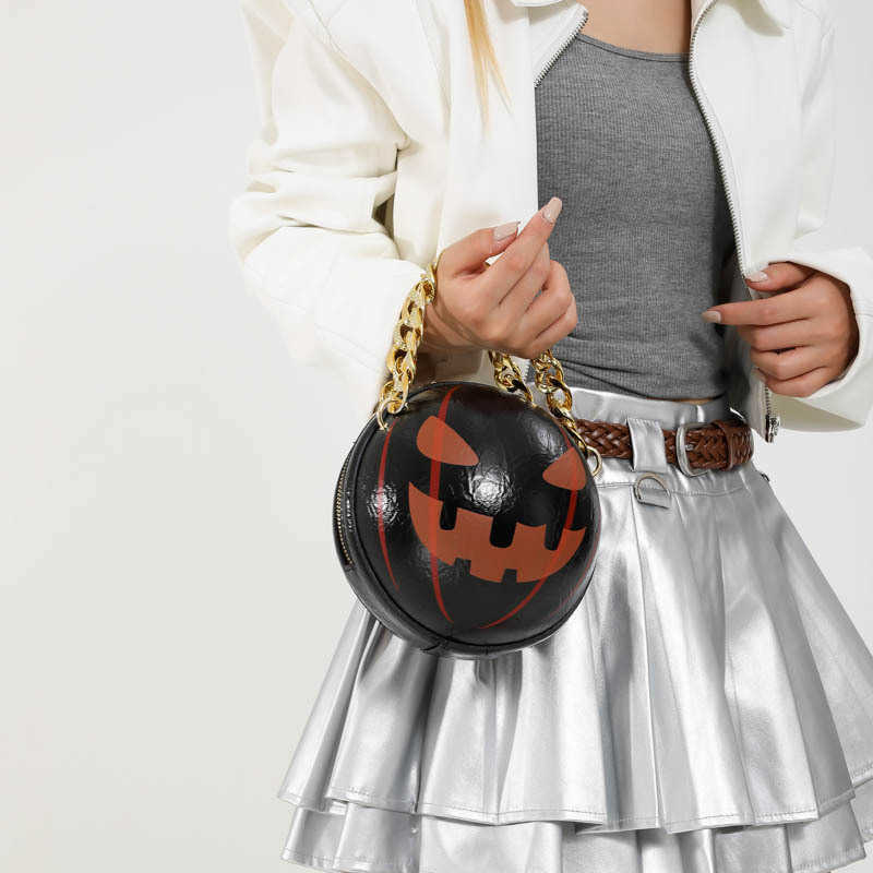 CMM Personalized Pumpkin Small Bag New Halloween Fun Girl Funny Thick Chain Handheld Crossbody Small Round Bag