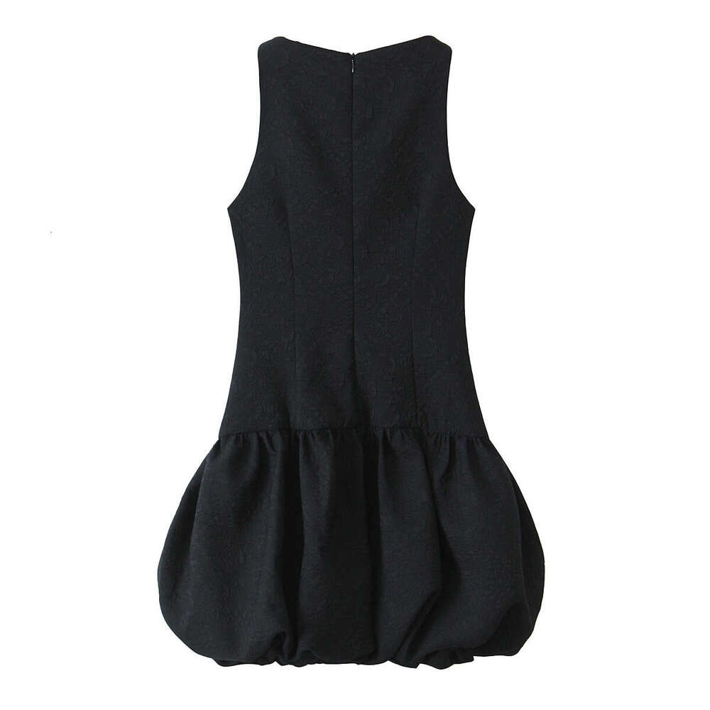 TRAFZA Women Fashion Short Sleeveless Wide Pleated Slim New 2024 Spring Summer Casual Simple Stylish Cool Grey Dress