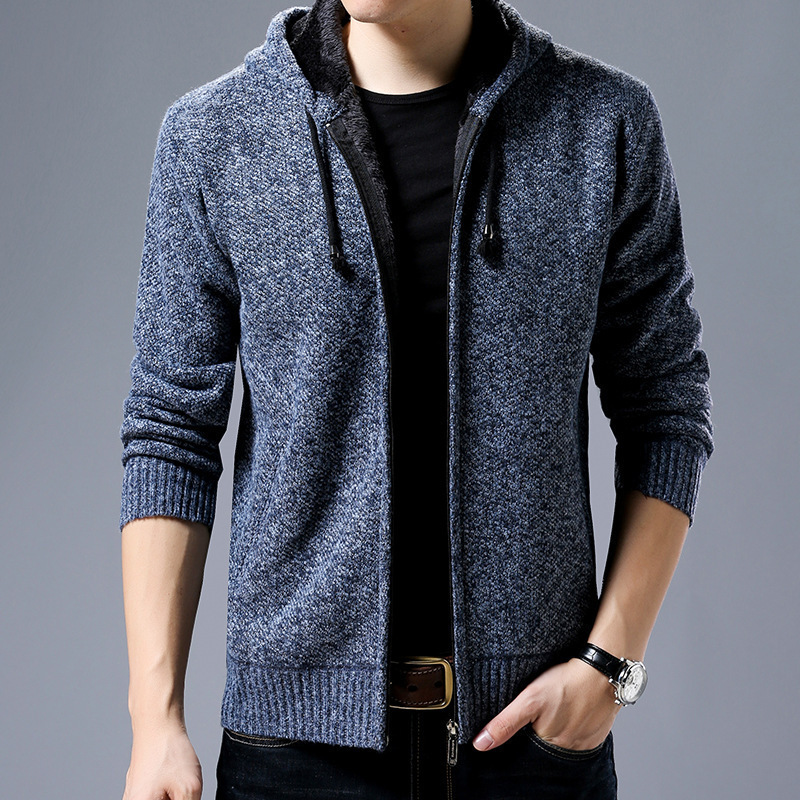 2024 new designer men's cardigan warm knit sweater autumn and winter new add velvet and thick coat men's jacket stand collar cardigan wool s