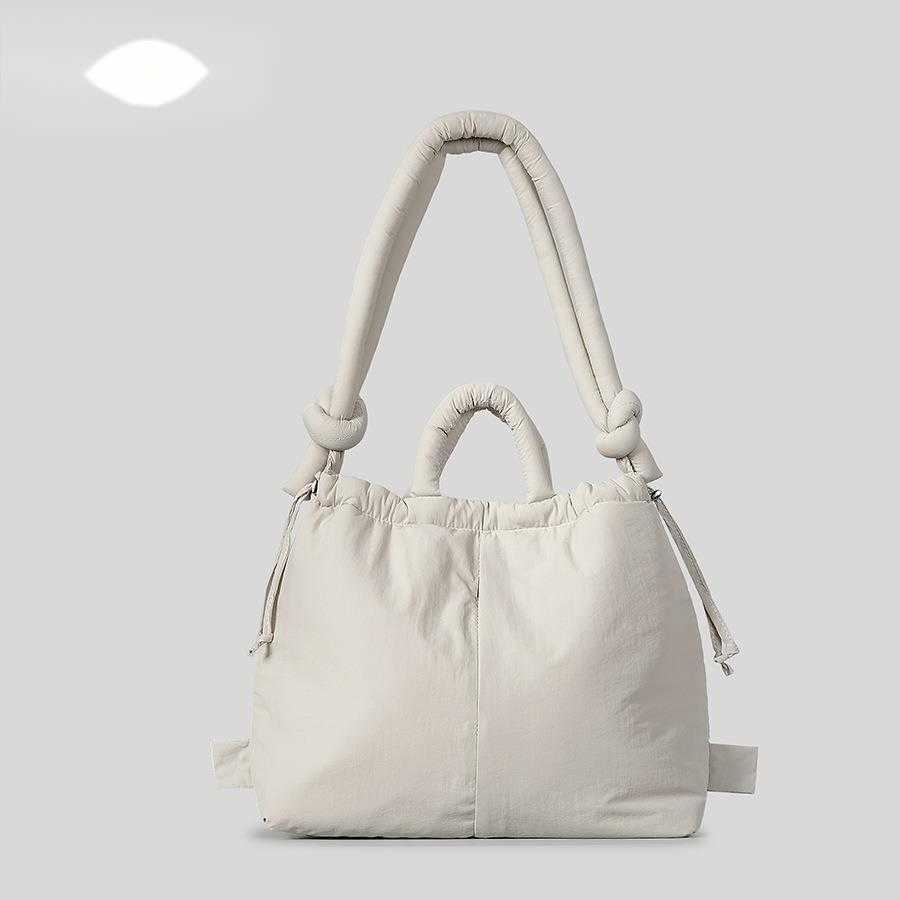 nylon fabric drawstring backpack women large capacity lightweight dual-purpose single shoulder bag, soft cotton clip handbag 241015