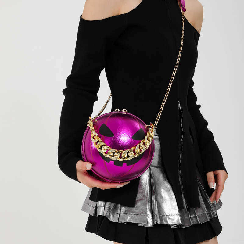 CMM Personalized Pumpkin Small Bag New Halloween Fun Girl Funny Thick Chain Handheld Crossbody Small Round Bag