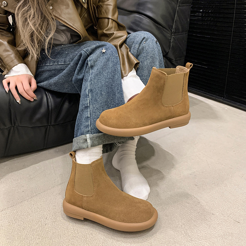 Women Fashion Boots:Retro Style Thick Sole Martin Boots Winter New Trendy Versatile Round Toe,Light Tan/Coffee,Free shipping