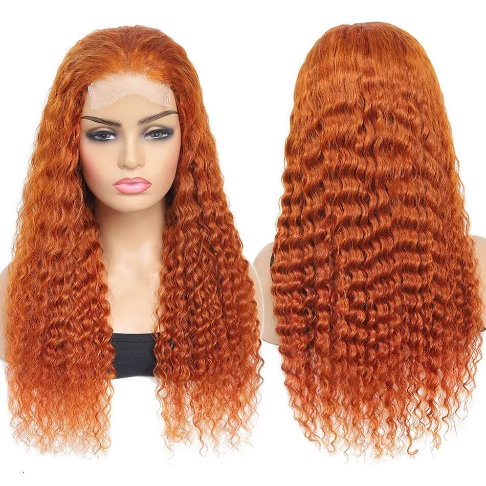 Orange Deep Wave HD x Lace Frontal Wigs Human Hair Curly Ginger Inch Density Front Wig Cosplay Brazilian