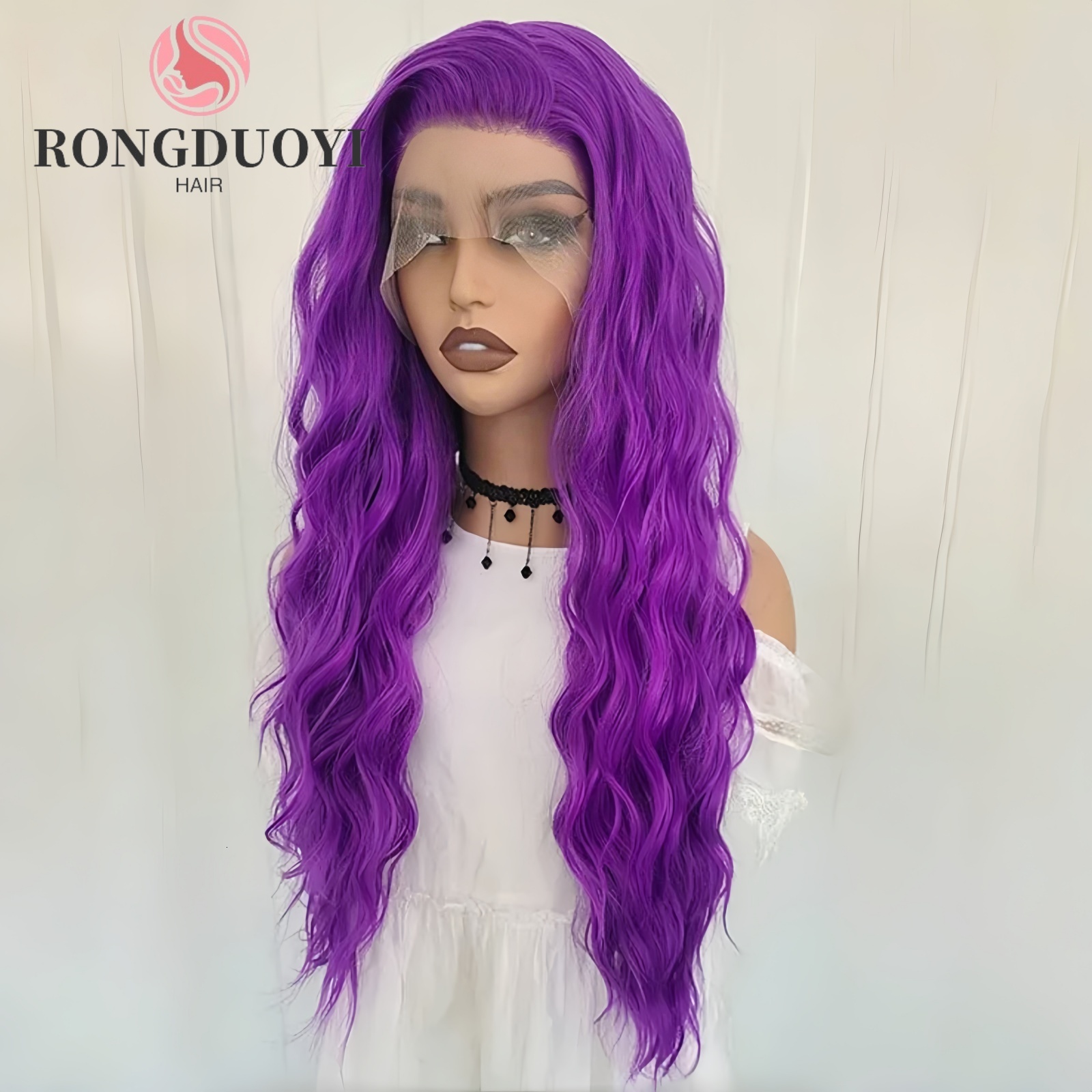 Purple Deep Wave Synthetic Long Curly Wavy Front Wig Natural Colored Hair 13X4 Lace Frontal Wigs for Women Party