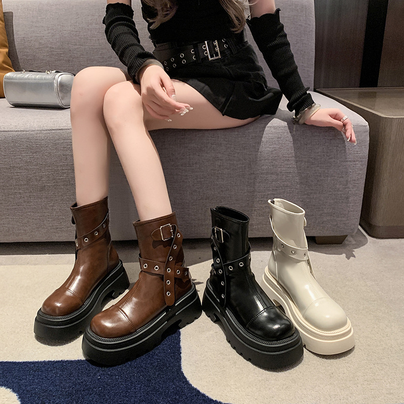 Women's Fashion Boots:Thick Sole Increase Height Short Martin Boots Winter New Style Design Sense,Black/Beige/Brown,Free shipping