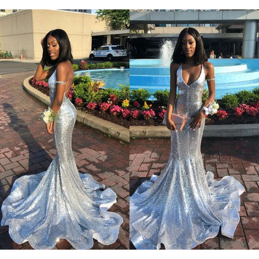 New Sier Sequins Mermaid Prom Evening Dresses Sparkly Spaghetti Formal Party Gown Backless Plus Size Pageant Dress Custom Made