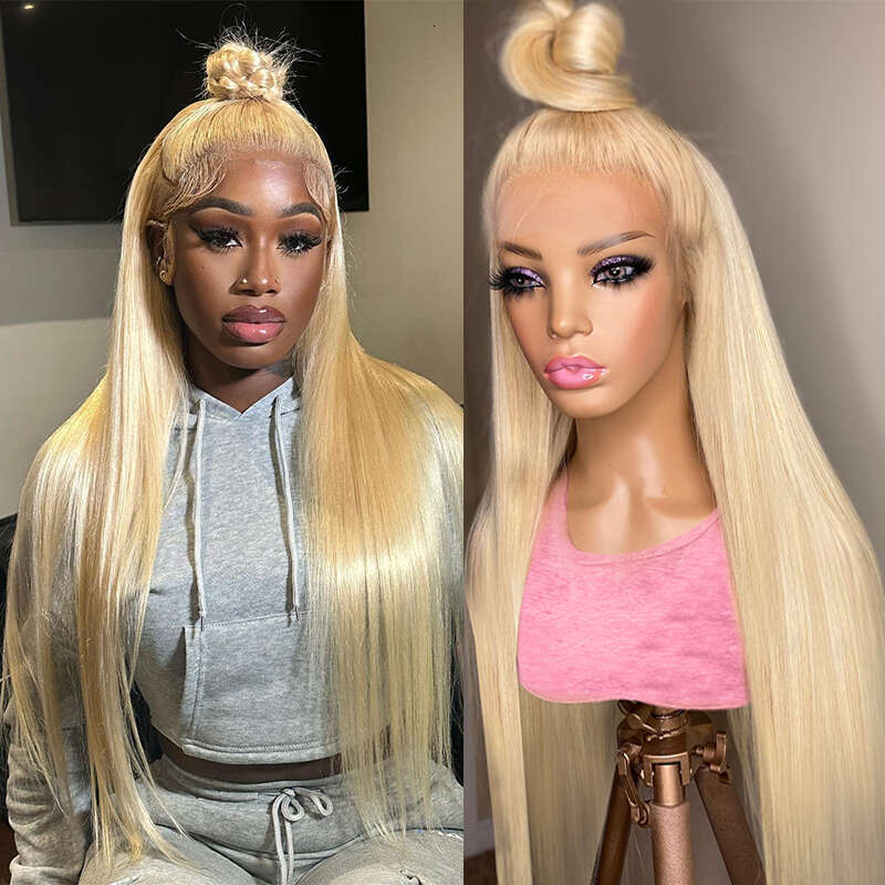 HD Transparent x Honey Blonde Frontal Straight Preplucked Human Hair Wigs Lace Front For Women Closure