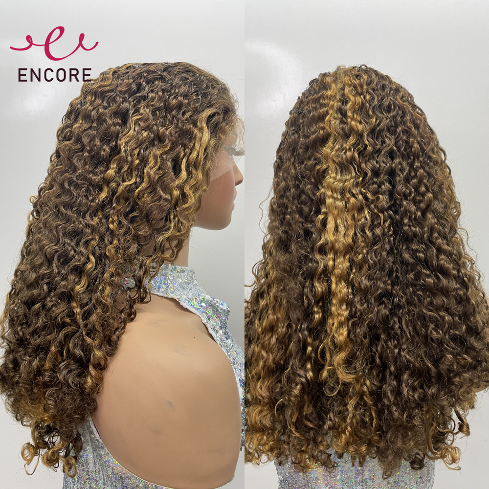 10-20 Inch 13x4 Frontal 300% Density Brazilian Remy Human Highlight Ombre Kinky Curly Hair HD Lace Wigs