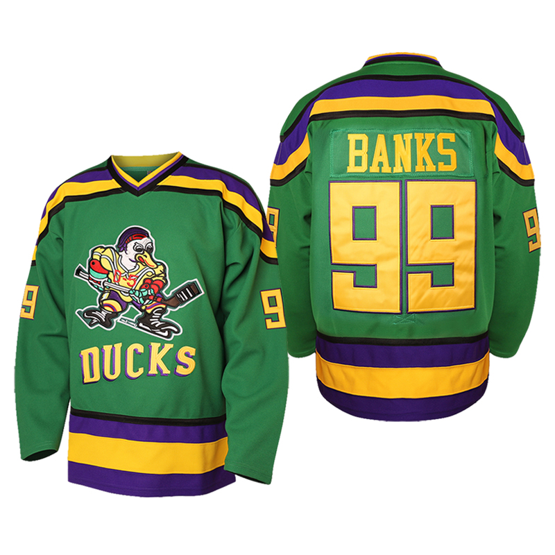 Youth Mighty Duck Jerseys 99 Banks 96 Conway 33 Goldberg Movie Hockey Jersey Black Green Stitched Casual Festive Vintage Classic shirt
