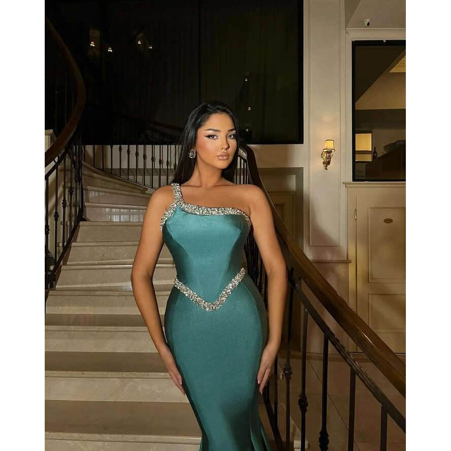 Sexy Green Mermaid Prom Dress Rhies Straps Formal Evening Elegant Ruffles Party Dresses For Special Ocns Promdress 0515