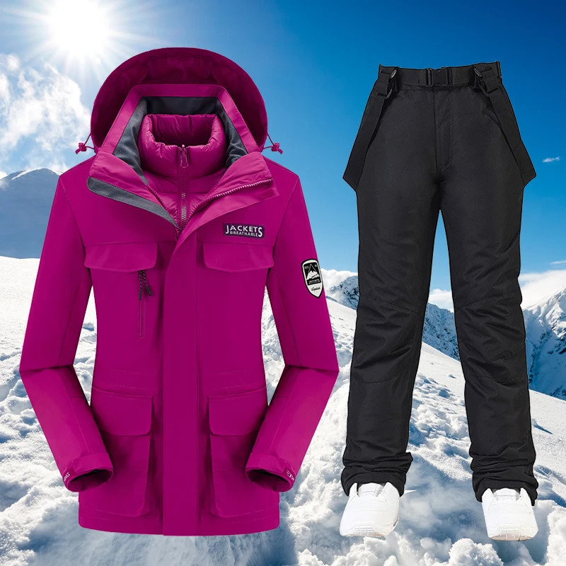 Ski Suit Snowboard Suits Women Windproof Waterproof Warm Thicken Snow Pants And Down Jacket Ski Clothes Set Winter Ski 241028