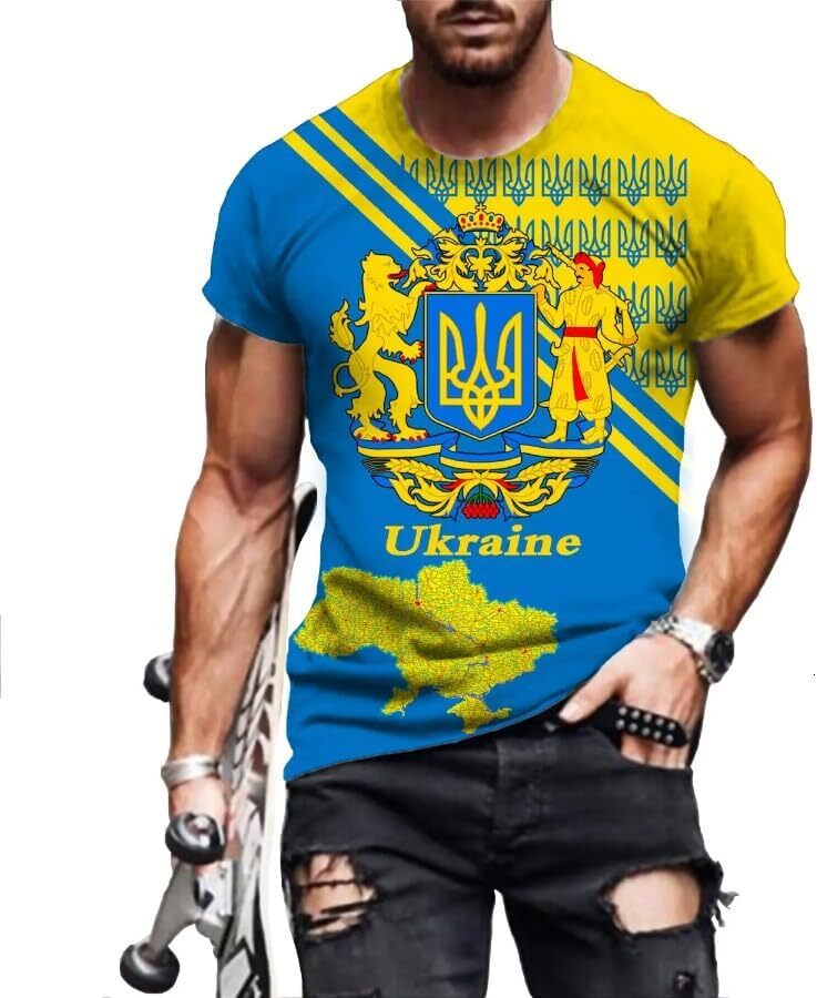 Mens T shirt Fashion Retro Ukraine Flag Men's New 3D Printing T-Shirt Harajuku Round Neck Tee Summer Casual Personality Loose Oversized tee