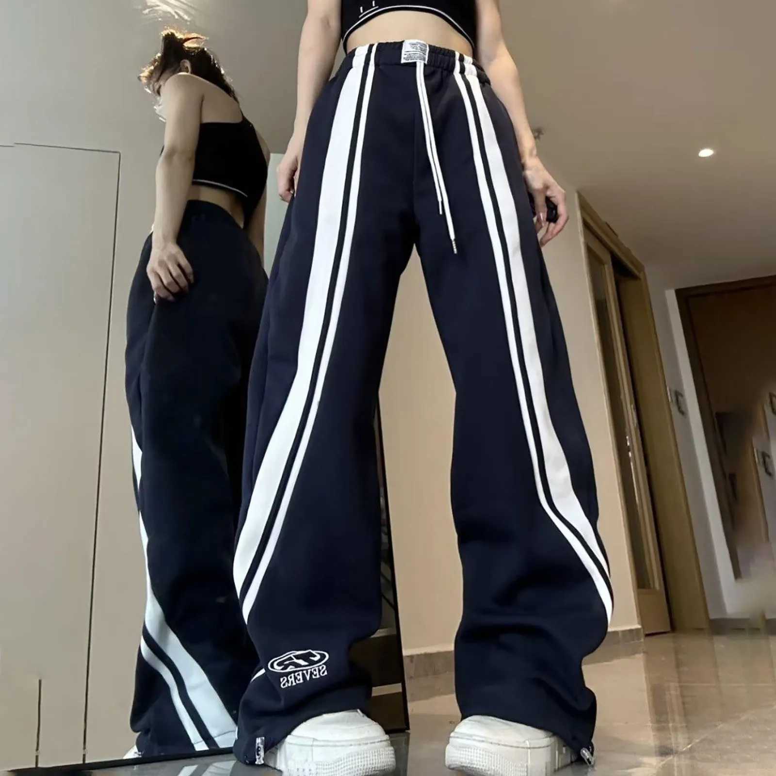 American Retro Black Street Hip-hop Trend Leisure Wide-leg Trousers Thin Straight Tube Baggy Sweatpants Cargo Pants StreetwearX2410