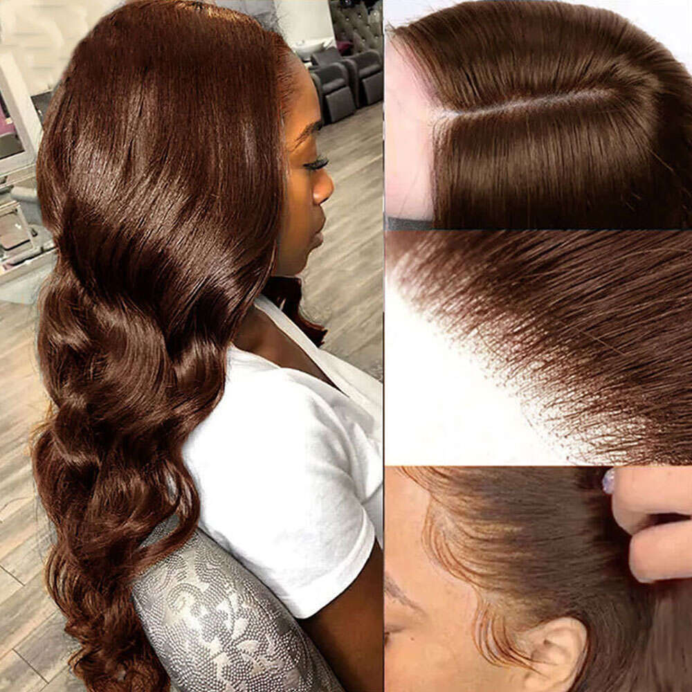 Body Wave Colored Chocolate Brown Human Hair Pre Plucked Closure Wig HD Swiss Lace Front