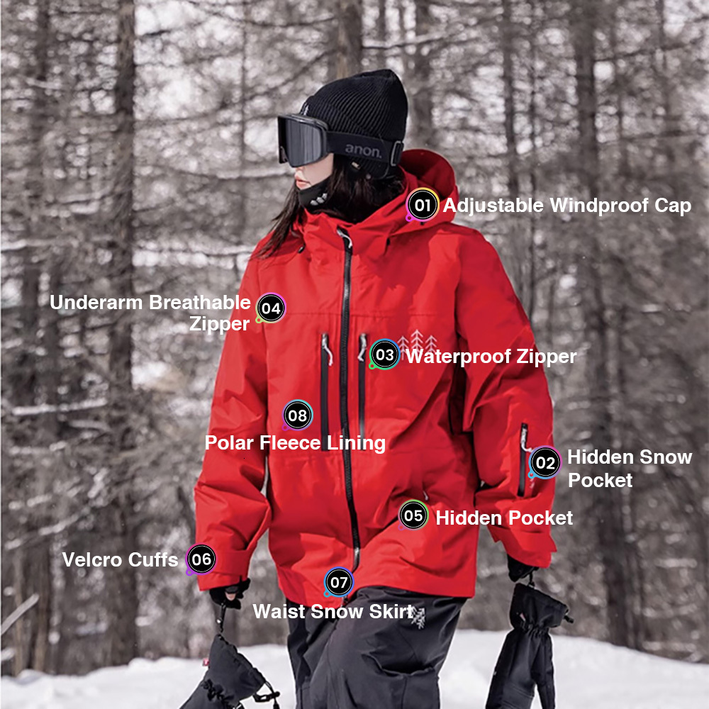 Unisex Fluorescent Pink Ski Jacket For Men Women Windproof Overalls Hoodie Waterproof Outdoor Jackets Snowboard Sports Clothing