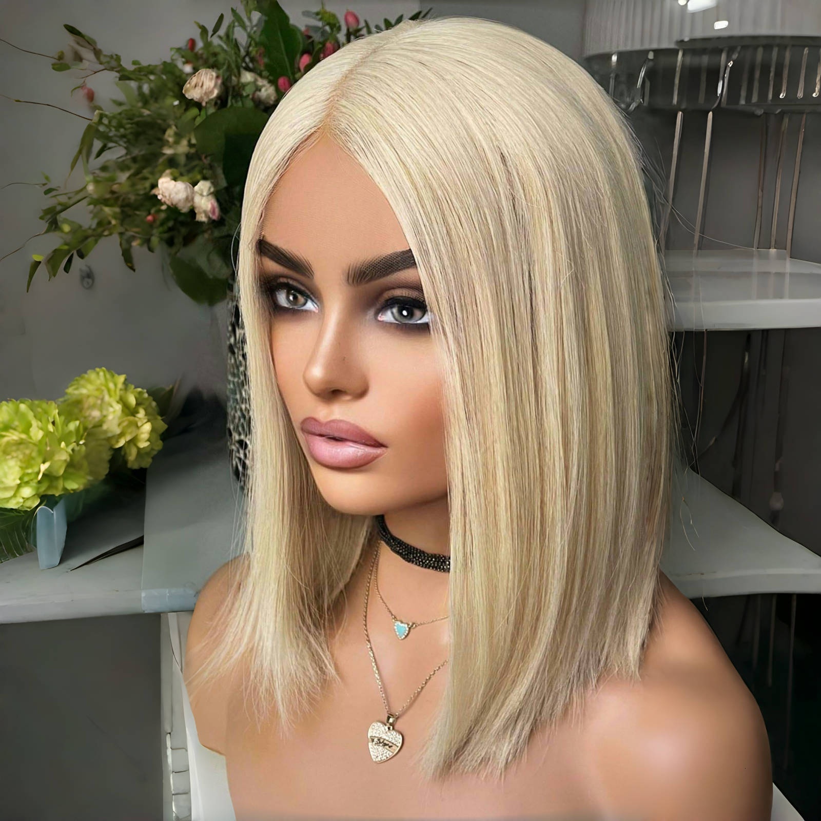 Blonde Bob Short Synthetic Front Wig Pre Cut Glueless Frontal 613 Blond Hair Lace Wigs for Women Party Cosplay