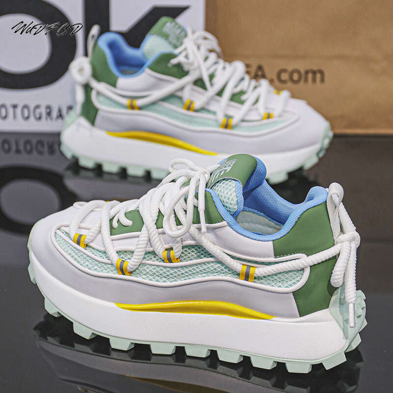 Chunky Sneaker Men Designer Running Fashion Casual Microfiber Leather Mesh Breathable Height Increased Flat Platform Shoes