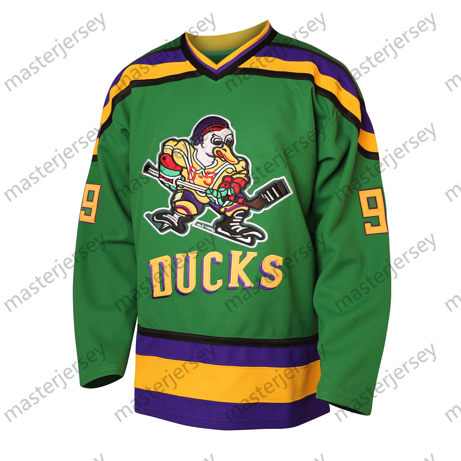 99 Mens Green Duck Hockey Jerseys Loose Fit V-Neck Stitched Ice Hockey Jersey Casual Festive Weekend Outings