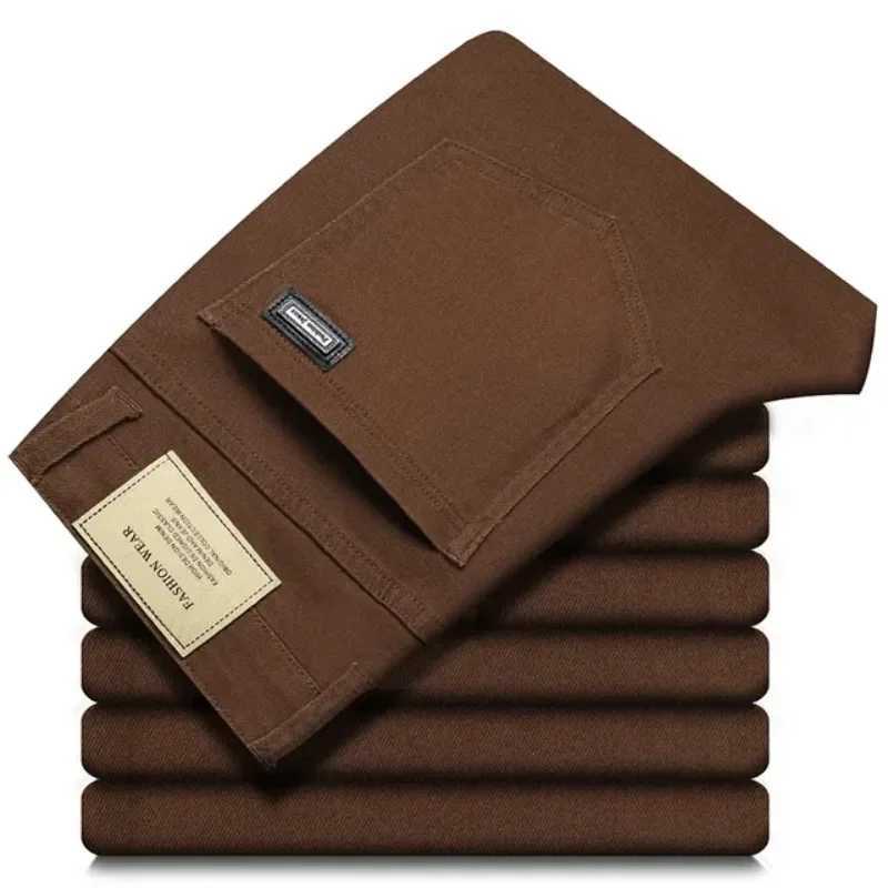 Classic style 3-color autumn mens ultra-thin brown jeans high-quality business casual high stretch denim pants mens brand Trouser W241028