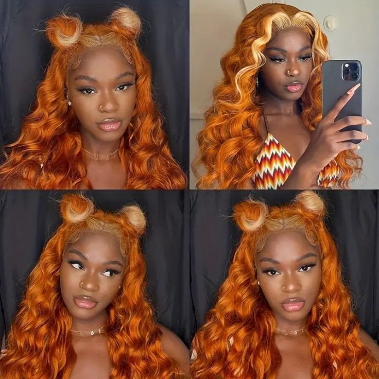 Ginger with Blonde Highlights Synthetic Lace Front Wig Loose Deep Long Curly Wavy Hair 13X4 Frontal Wigs for Women Party