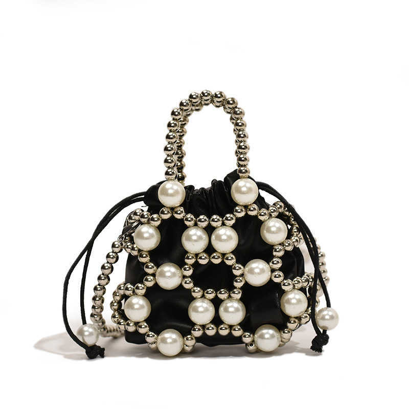 CMM Summer Small Bag New Small Fragrance Pearl Single Shoulder Womens Single Shoulder Crossbody Hollow Woven Bag Trend