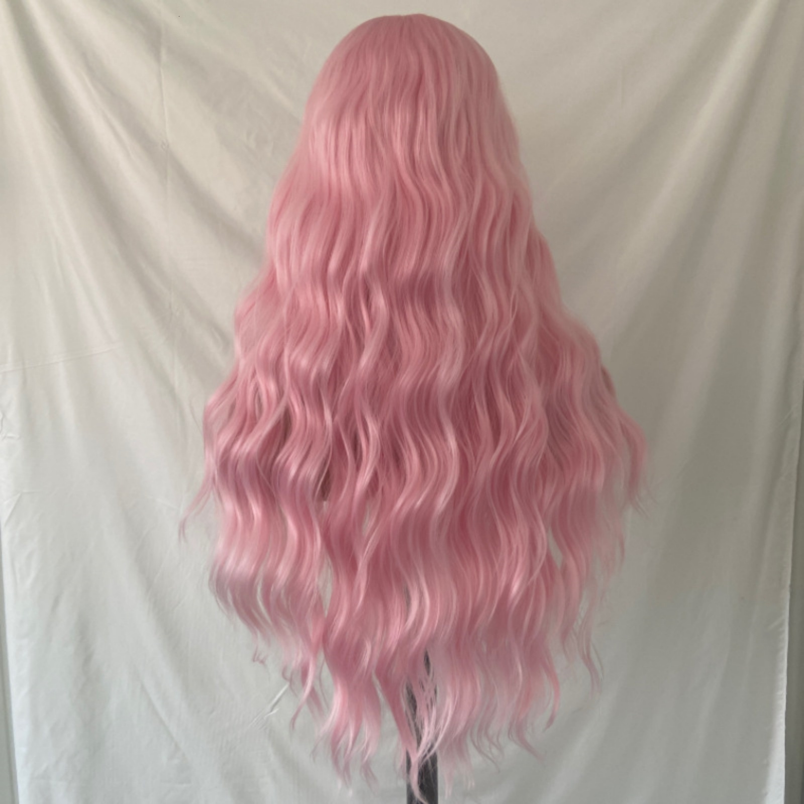 Pastel Pink Long Curly Synthetic Hair Wig Natural Wavy Colored Frontal 13X4 Lace Front Wigs for Women Cosplay