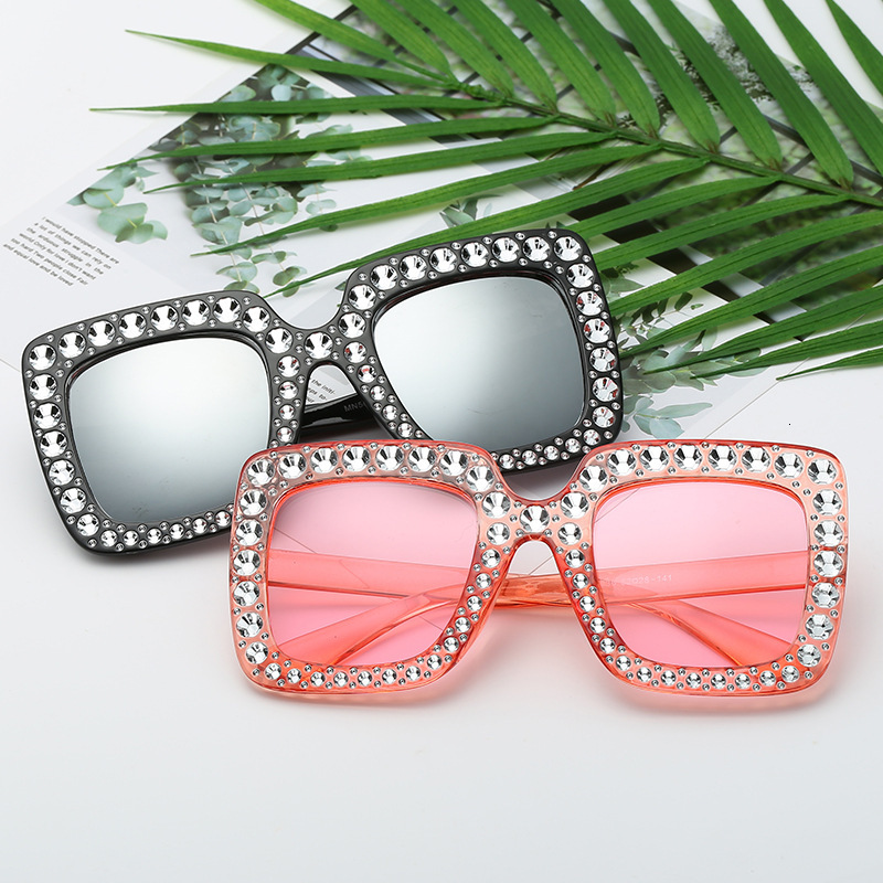 Women's Fashionable New Multi color Large Frame Diamond Trendy Street Photo Square Sunglasses