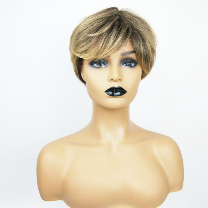 Fashion short straight wig with side bangs and high temperature silk full head wig