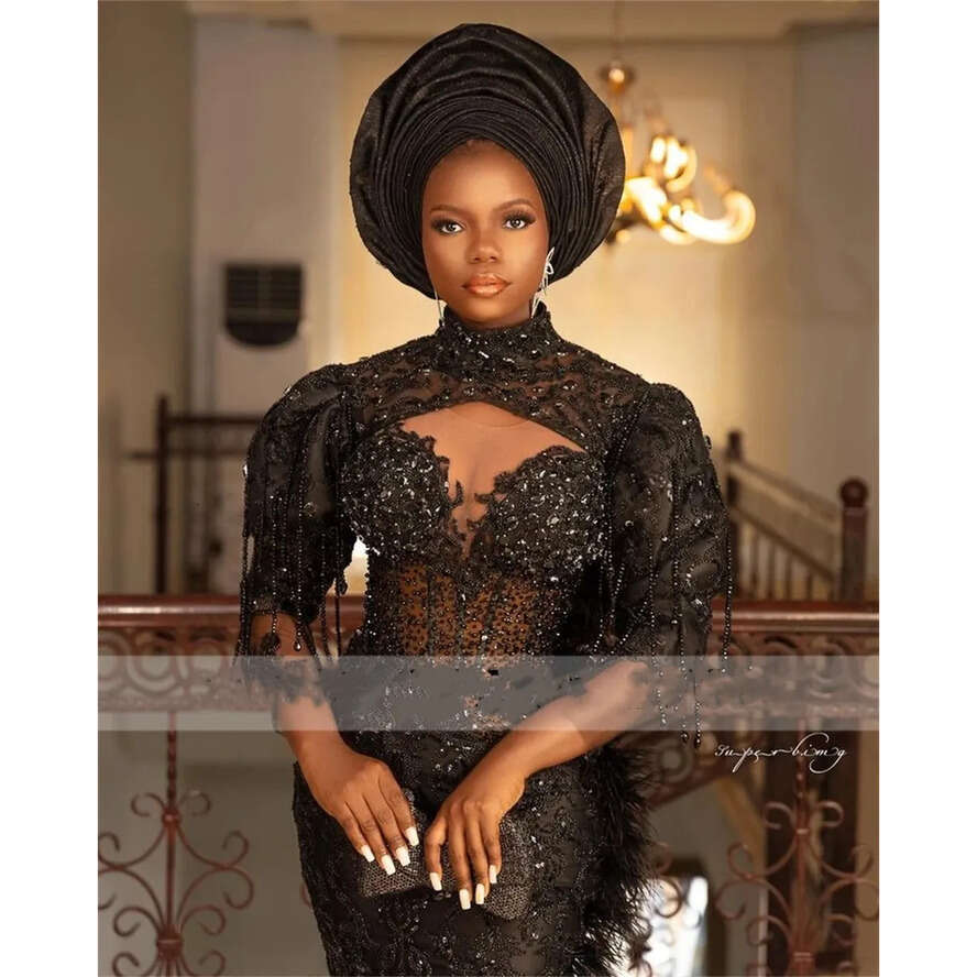 High Neck Beaded Tasse Aso Ebi Mermaid Prom Dresses 2024 African Corset Special Party Formal Gowns 0431