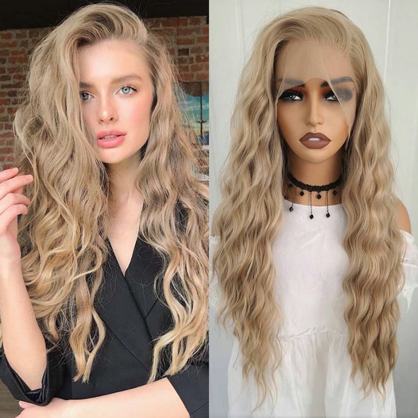Ash Blonde Deep Wave Synthetic Front Wig Long Curly Natural Wavy Colored Hair 13X4 Lace Frontal Wigs for Women Party