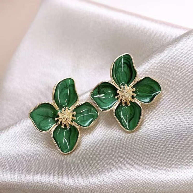 Hibiscus Dropped Glaze wer Stud Earrings for Women Girl French Ins Vintage 2024 Fashion Korean Wedding Romantic Jewelry Gifts