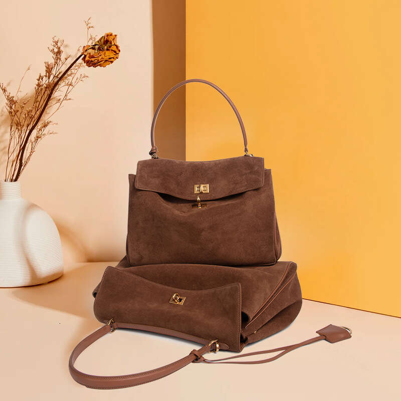 2024 Fall And Winter New Roden Soft Suede Tote Large Capacity Frosted Leather Lock Kylie Single Shoulder Crossbody Bag