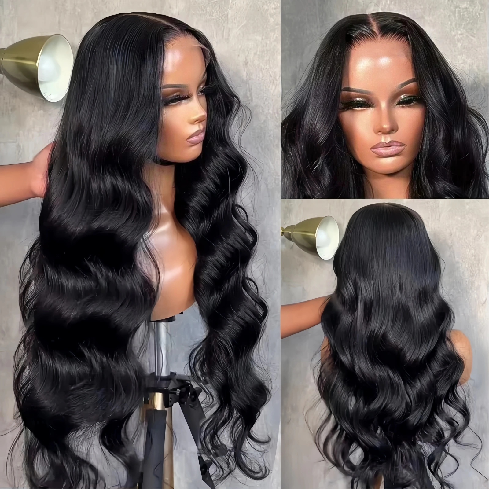 Jet Black Loose Body Wave Synthetic Lace Front Wig Long Curly Wavy Natural Colored Hair 13X4 Frontal Wigs for Women Daily