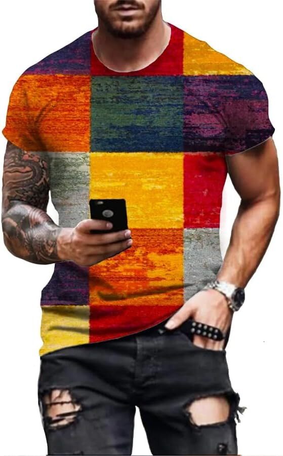 Mens T shirt Summer Fashion 3D Printed T-Shirt Breathable Street Style Stitching Print T-Shirt Men's tee tee Casual tops summer clothes Trendy pa