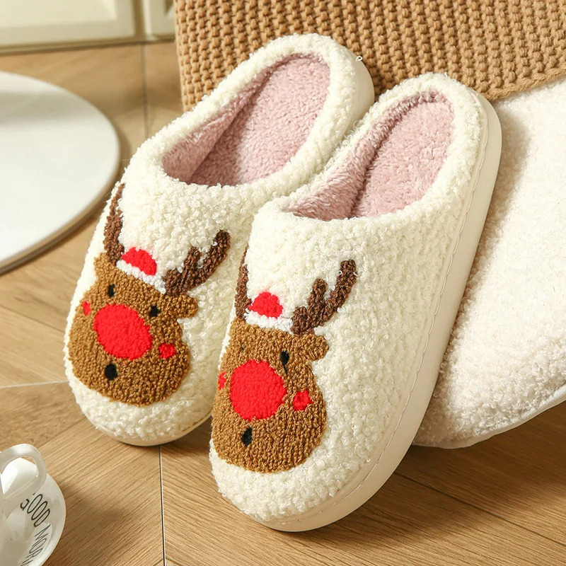 Winter Women Fluffy Slippers Men Indoor Floor Warm Slides Couples Cute Warm Quiet Slides Adults House Lattice Plush Flip Flops 241025