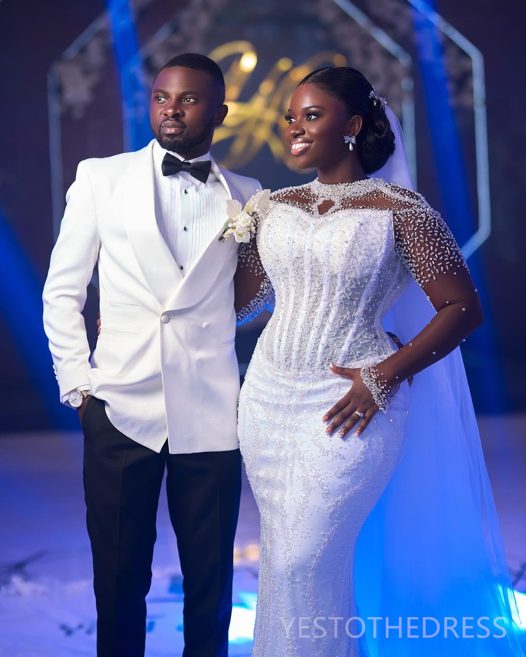 2025 Plus Size African Wedding Dress For Bride Bridal Gowns Detachable Train Illusion Mermaid Sheer Neck Beaded Lace Long Sleeves Wedding Gowns For Bl