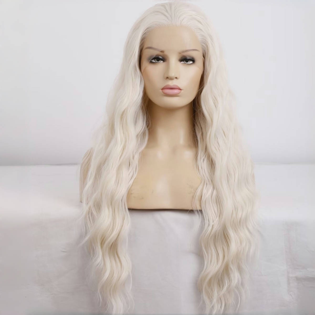 RDY Platinum Blonde Deep Wave Long Curly Synthetic Lace Front Wig Glueless White Blond Hair Frontal Wigs for Women Daily