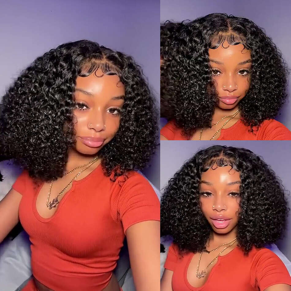 x Short Curly Human Hair Bob Wigs Water Wave Deep Lace Front X Glueless Wig For Women