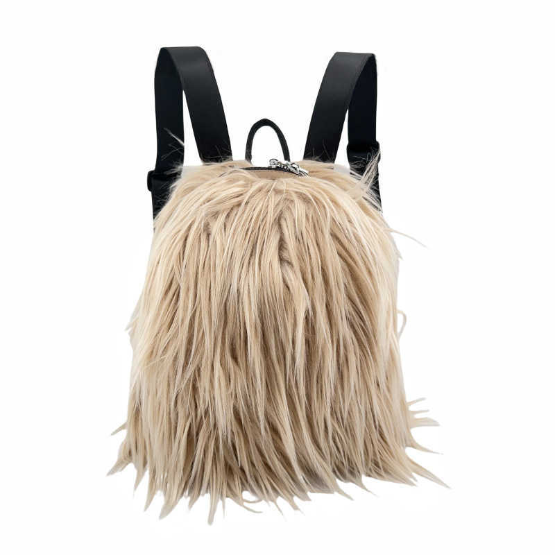 autumn winter long hair adjustable backpack with niche design, plush tassel versatile y2k spicy girl backpack 241015