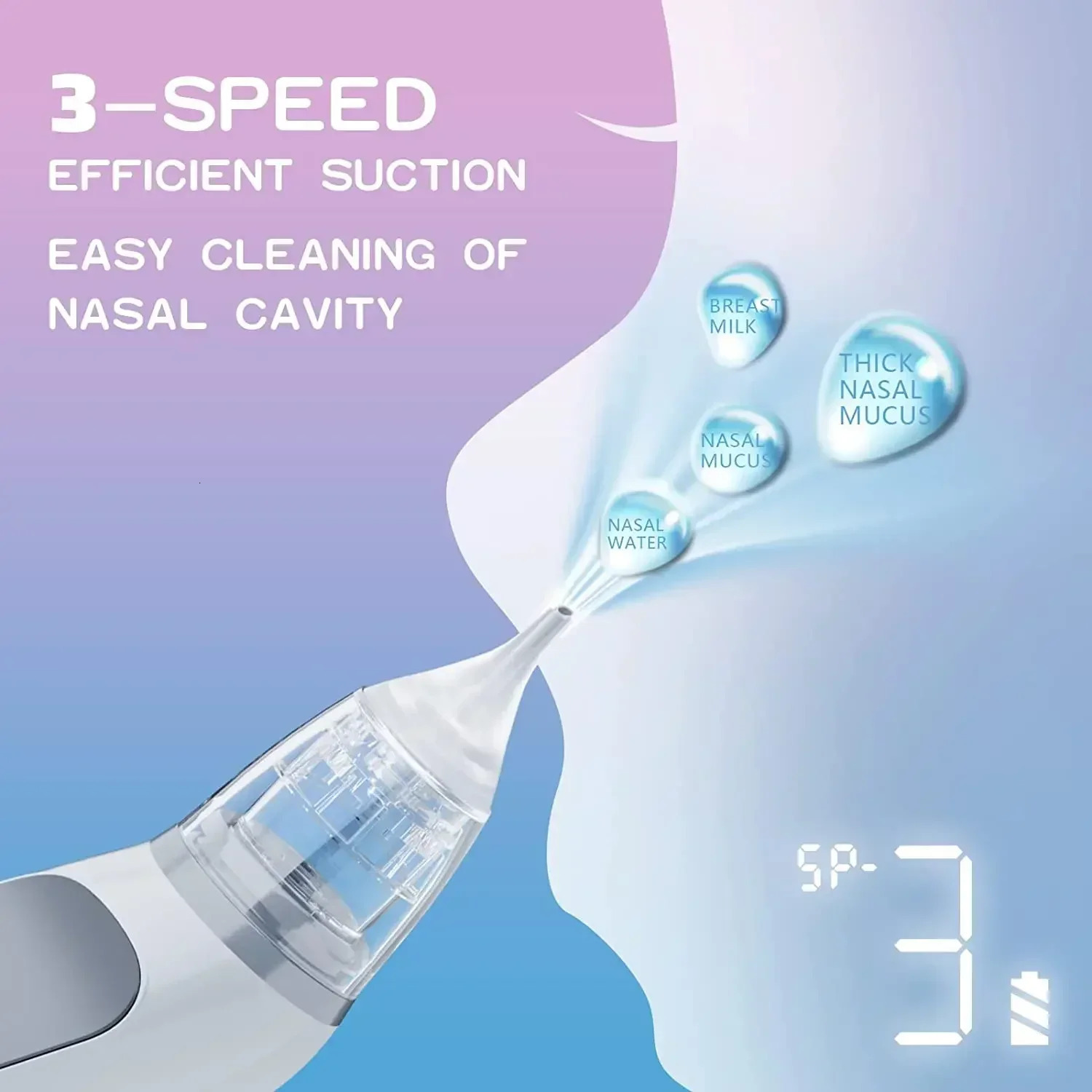 Baby electric nasal inhaler nasal suction device with food grade silicone mouthpiece 3 suction modes and soothing music 241028bj