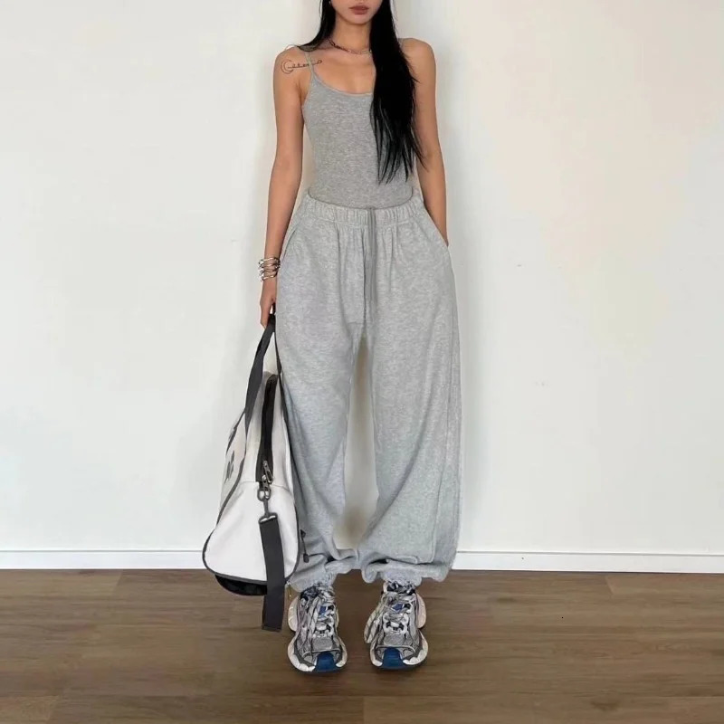 Deeptown Oversized Y2k Grey Sweatpant Joggers Vintage Harajuku Korean Style Pants Hip Hop Casual America Retro Trousers 241024