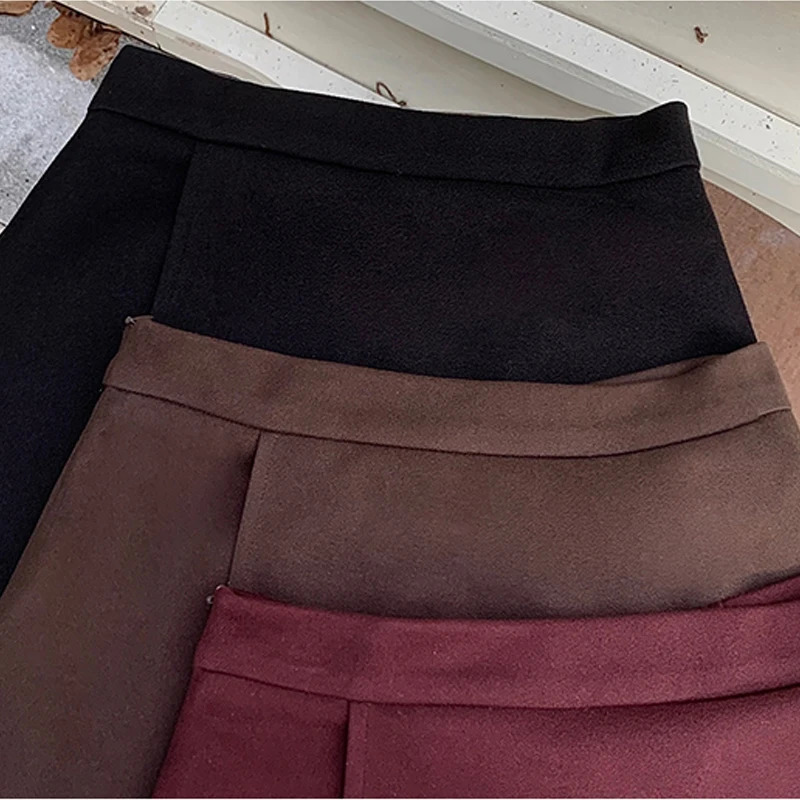 Wool Irregular Skiing Womens Autumn and Winter Style Korean Style Fashion Elegant High Waist Medium Length Casual Skiing 241028