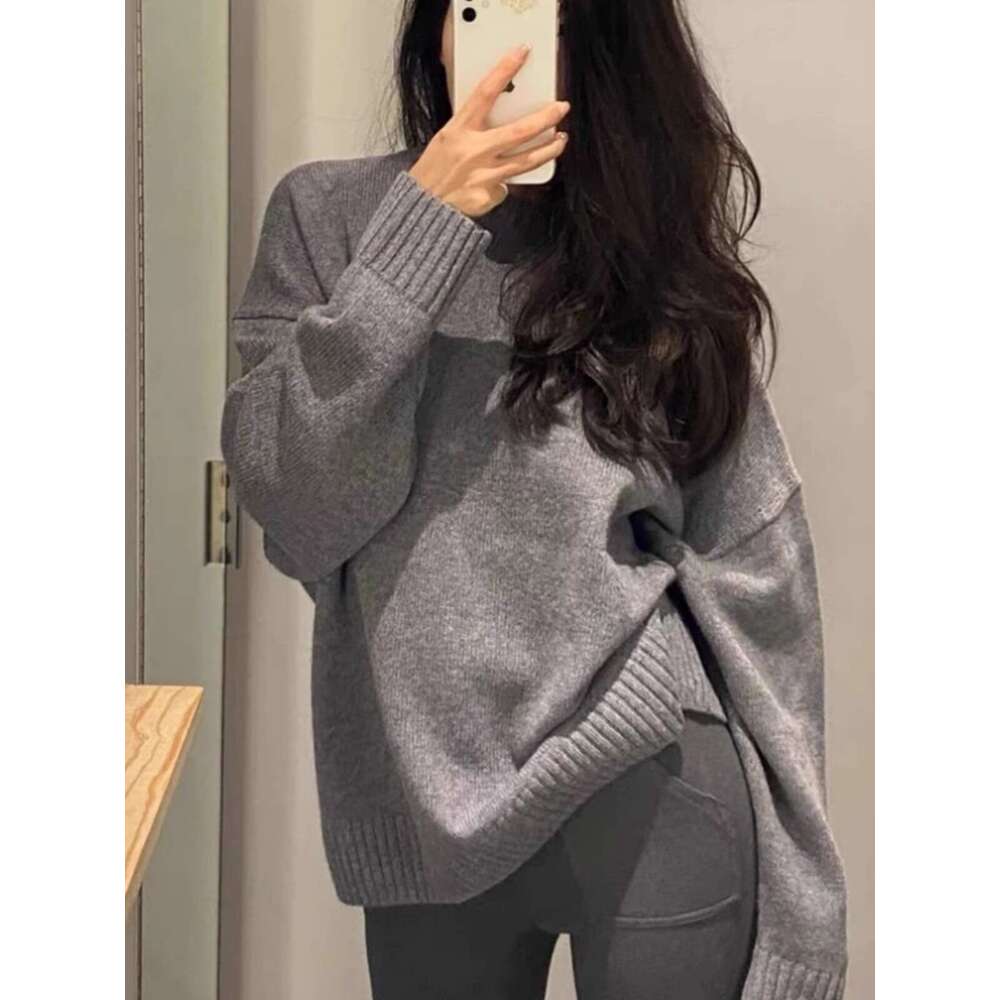 Fashion Crew Neck 100 Pure Cashmere Sweater Silhouette Pullover For Women Autumn/Winter Loose Wool Knit Long Sleeve