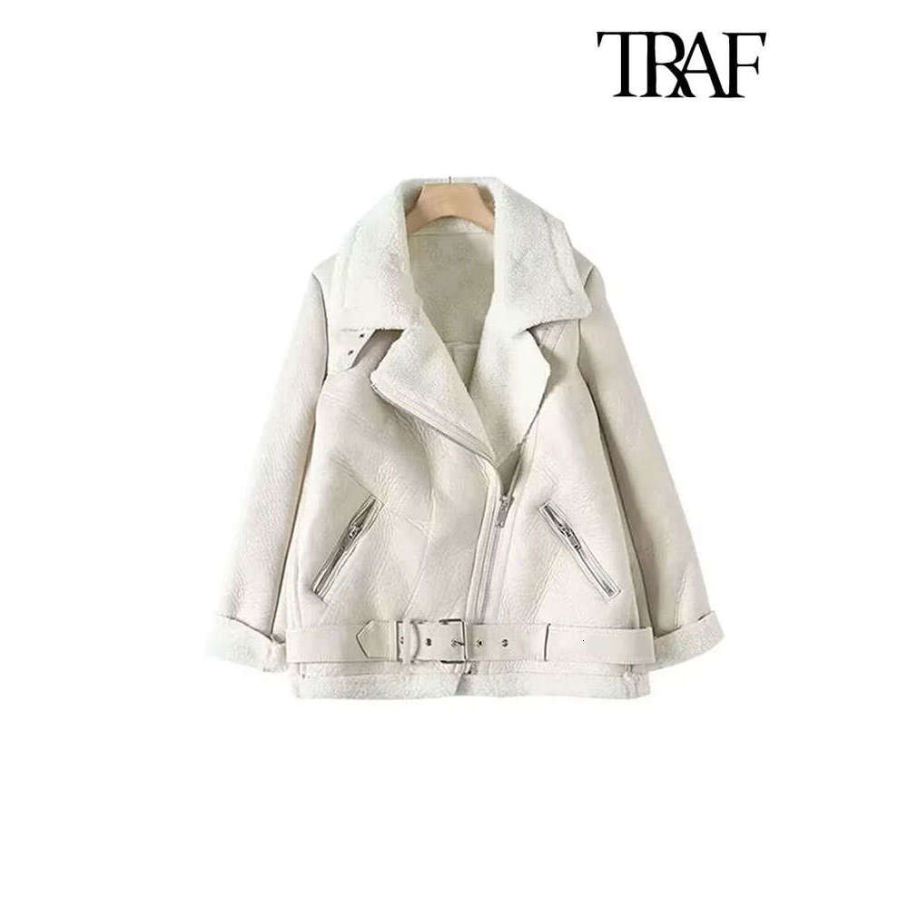 Traf-Women's Thick Warm Winter Fur Faux Leather Oversized Jacket, Long Sleeve Coat, Female Outerwear, Chic Tops, Fashion