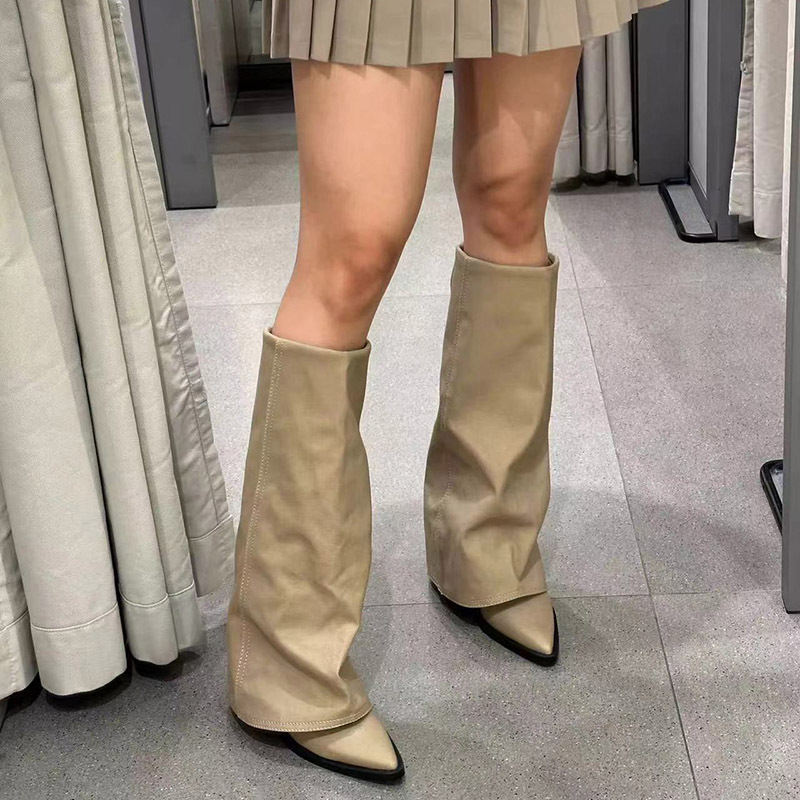 Women Fashion Boots:Pointed Toe Winter Versatile Trendy Spicy Girl Wear Stylish,Black/Khaki,Free shipping