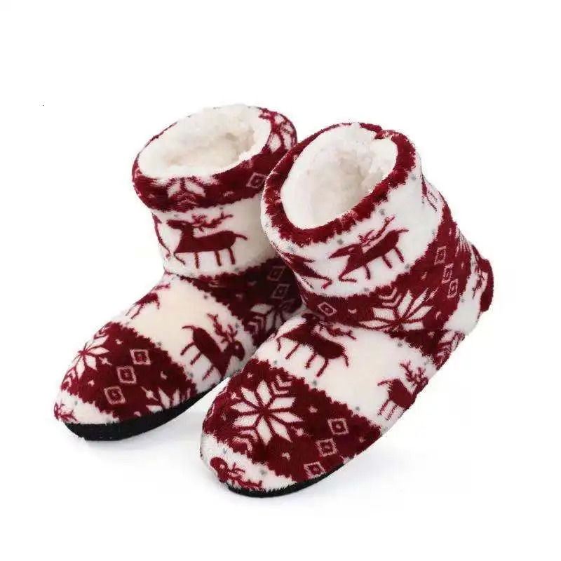 Womens Slippers Winter Floor Shoes Indoor Home Christmas Elk Fur Cotton Plush Anti S Non Slip soft deer Warm Female Boots 241025