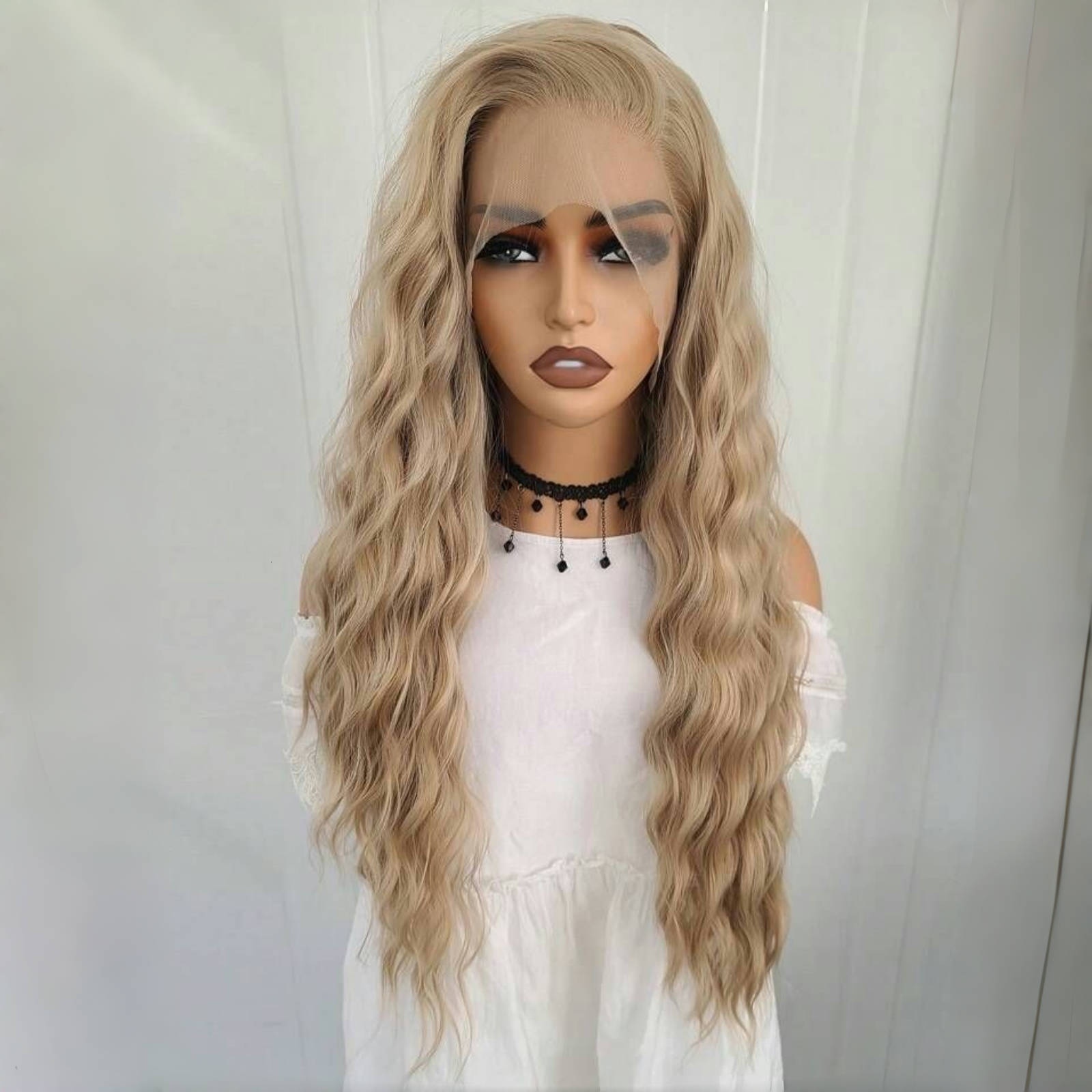 Ash Blonde Deep Wave Synthetic Front Wig Long Curly Natural Wavy Colored Hair 13X4 Lace Frontal Wigs for Women Party