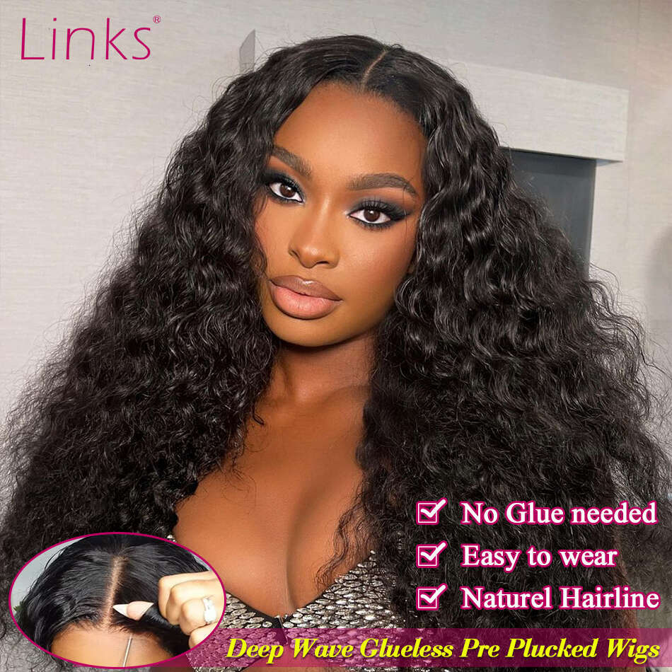LINKS Deep Wave Glueless Wigs Human Hair Pre Plucked Cut x Curly Lace Density Wet And Wavy