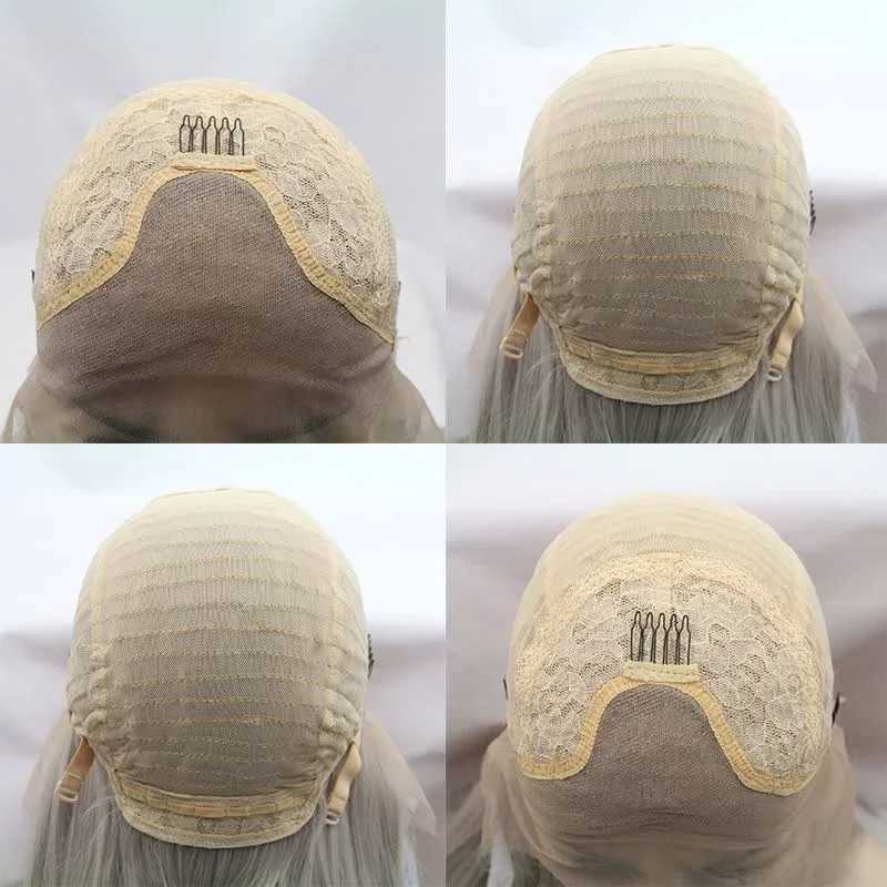 Ash Honey blonde lace front wig 13x4 synthetic hair high-definition transparent 613 color lace front wig female highlight wig cosplay M241028