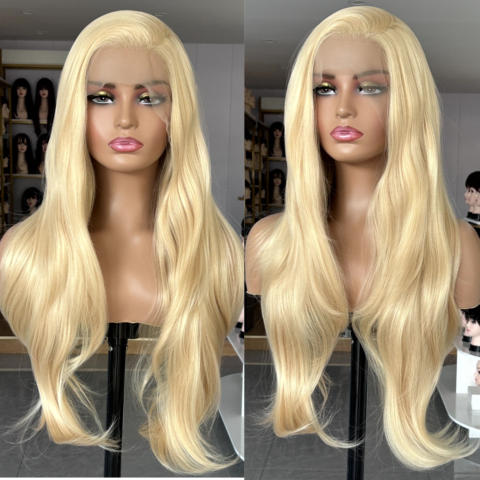 Long Natural Wavy Synthetic Lace Front Wig Layered Platinum Colored Hair 13X4 Frontal Honey Blonde Wigs for Women